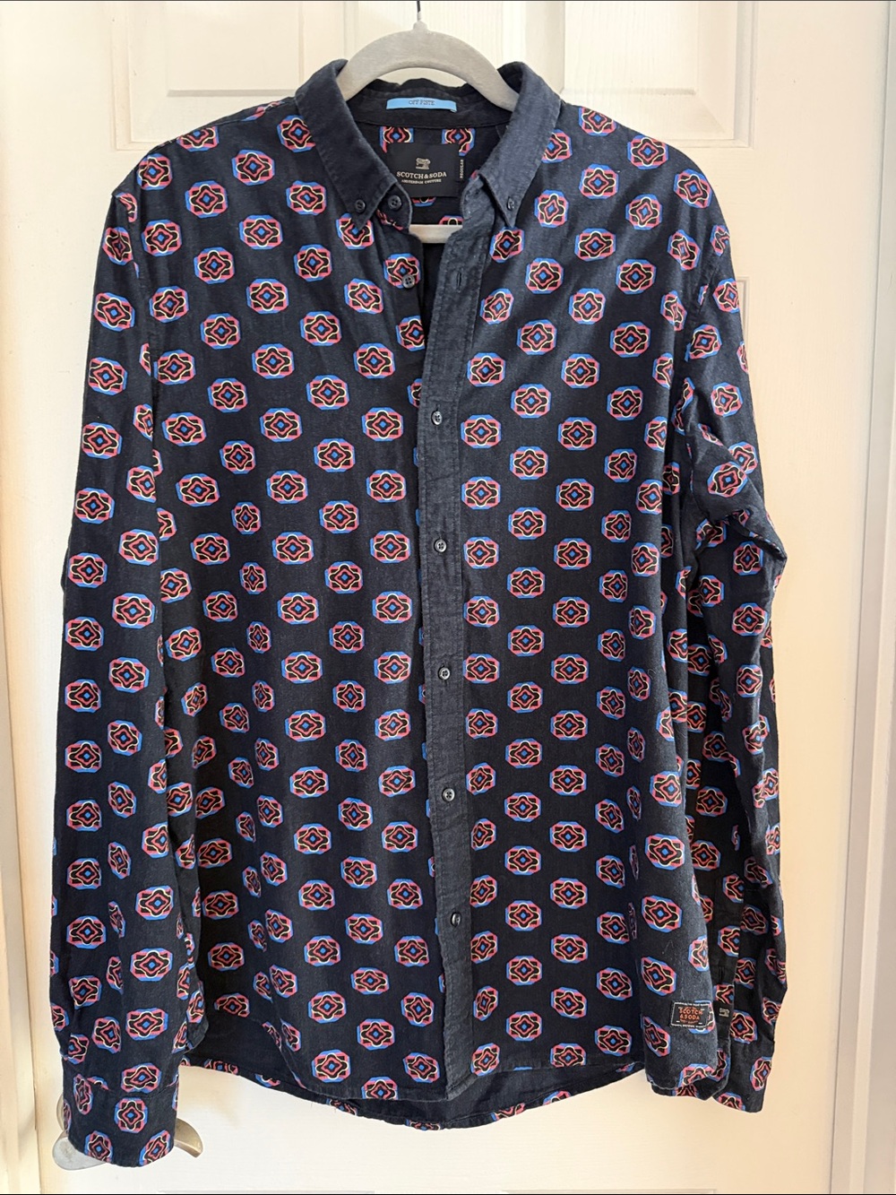 Scotch & soda men’s long sleeve button down geometric print cotton size large